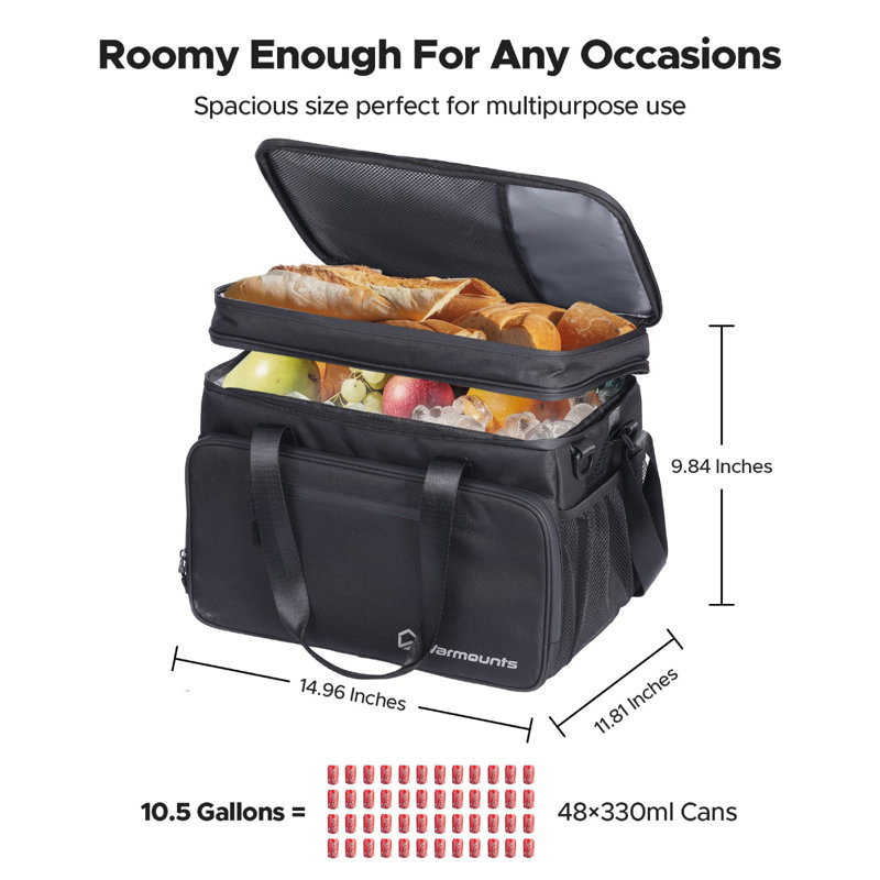 Sac isotherme souple, étanche, 48 canettes pliable avec housse isolante et sac étanche, Noir