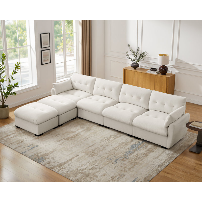 141.73'' Modular Upholstered Sectional Sofa For Living Room, Beige Polyester/Fabric