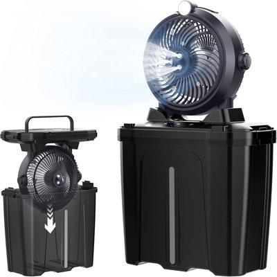 Portable Misting Fan With 11L Large Bucket For Outdoor Patios, 20000Mah Battery Operated Camping Fan With Hanging And Lighting, 3 Speed And 3 Spray Outlets, Rechargeable Fans For Fishing Garden