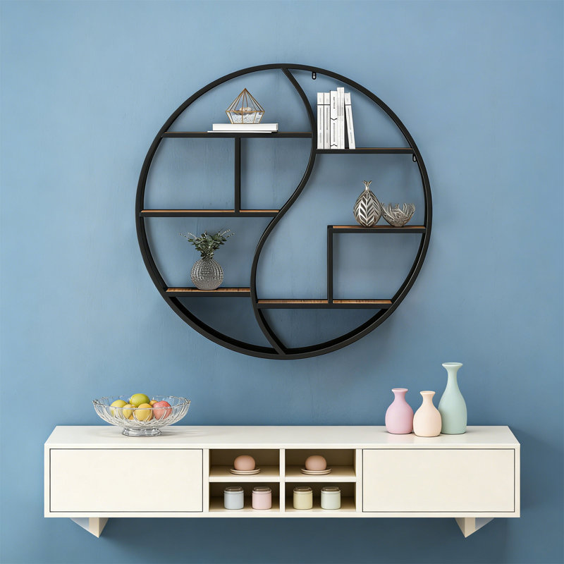 Metal Wall Shelf With Wood, Black/Brown