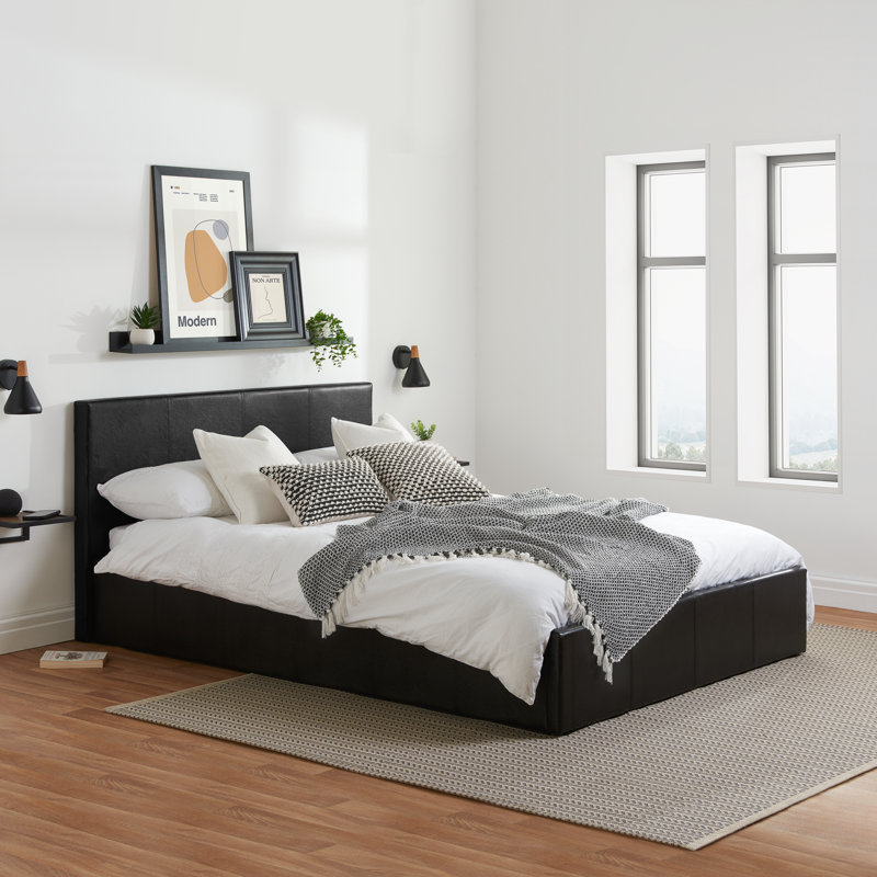 Beckey Upholstered Ottoman Bed, Double (4'6), Black