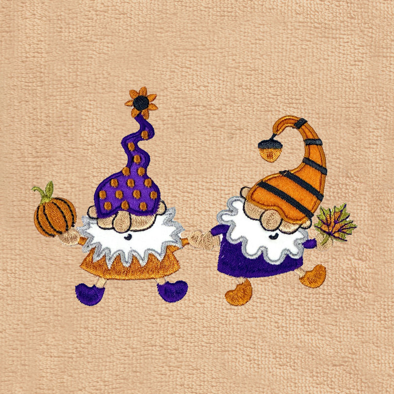 The Holiday Aisle® HALLOWEEN GNOMES - Embroidered Luxury 100% Turkish Cotton Hand Towels (Set Of 2), Sand
