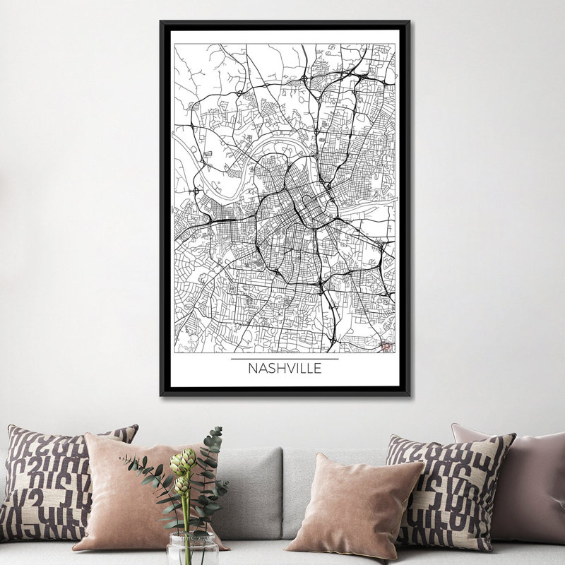 «Nashville Minimal Urban Blueprint Map», reproduction d'impression sur toile, H 60 po x l 40po x P 1,5 po, Pas de tapis
