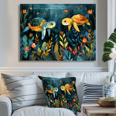 Tortue verte verte, étang, été I - Tortue, art mural animal