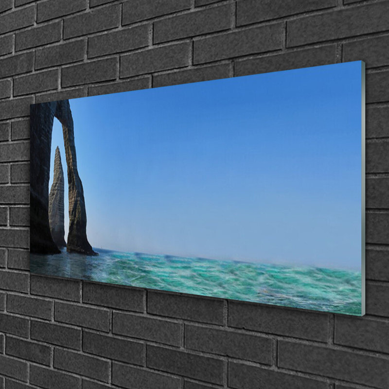 Glass Print Wall Art 100X50cm Image Printed On Glass Decorative Wall Picture Behind Toughened / Tempered Safety Real Glass For Kitchen & Living Room Theme: Rock Sea Landscape