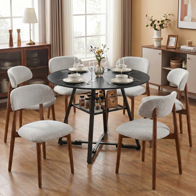 Ensemble de table de salle à manger moderne de 47 po avec chaise H 32,1 po Ameah, 7 pièces : table, 6 chaises, Noir