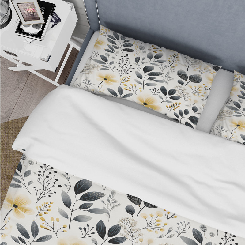 Ensemble de housse de couette monochrome Botany III, Housse de couette simple + 1 taie décorative stan