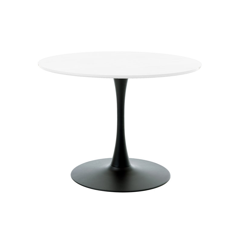 Oak ROUND Dining Table, WHITE MELAMINE, MPG BLACK TRUMPET BASE