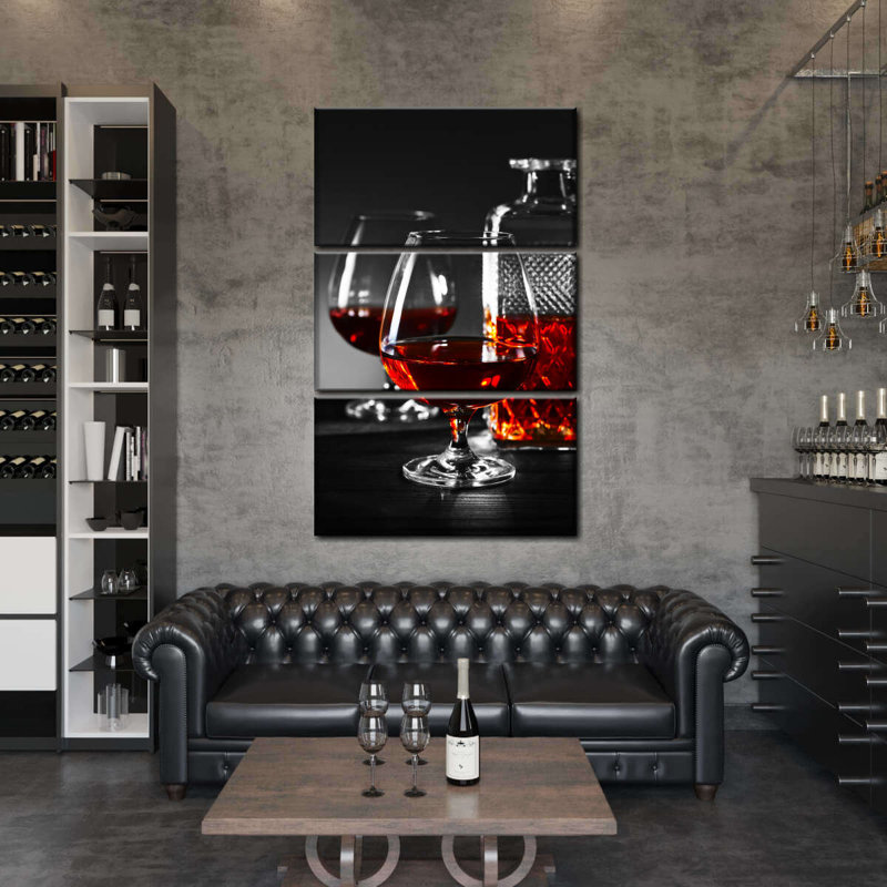 Ensemble de 3 boissons cognac sur toile, H 23 po x l 14 po x P 1 po