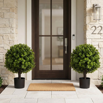 22In Boxwood Ball Artificial Topiary Shrubs Tree In Pot, 2Pcs Set For Home & Garden