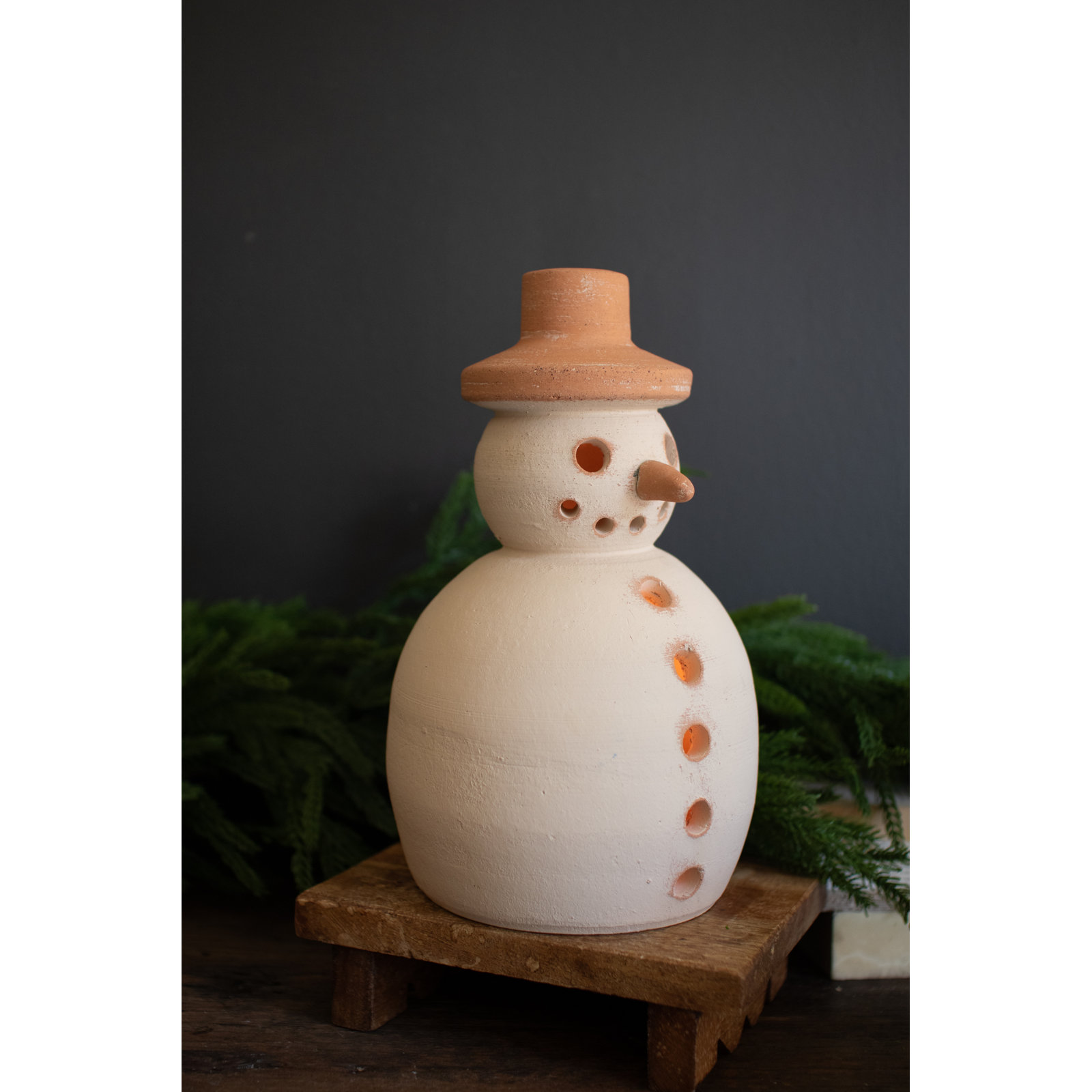 Terracotta Snowman Holiday Lantern