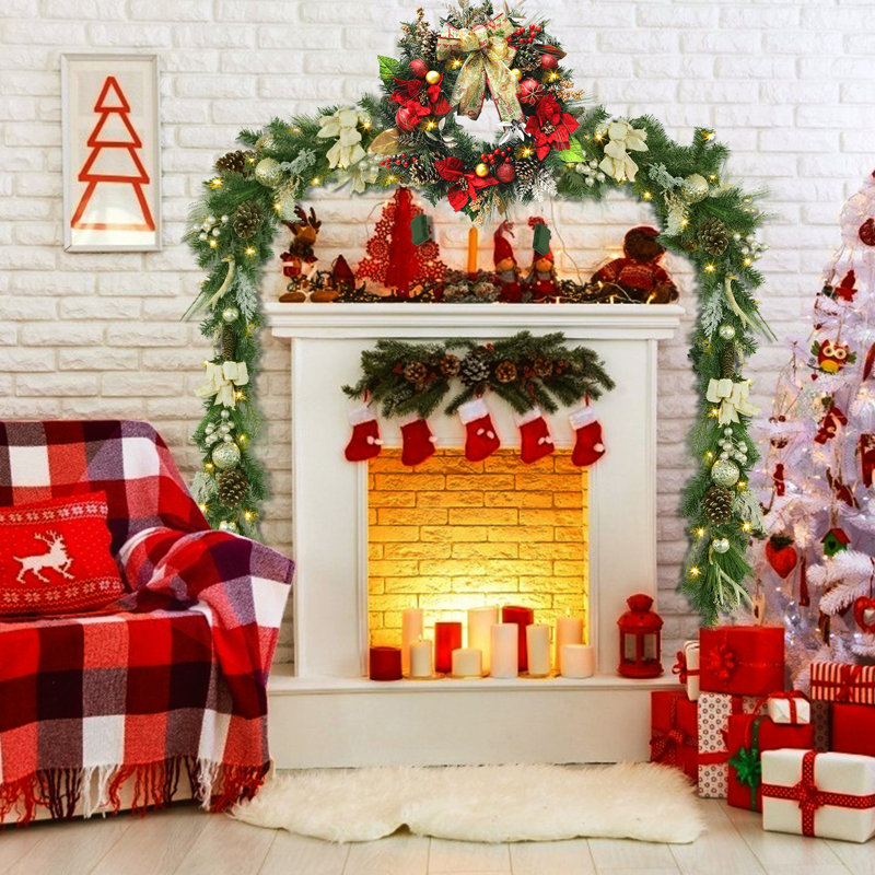 6ft Pre-Lit Christmas Garland with LED Lights, Battery Powered Xmas Garland, Gold