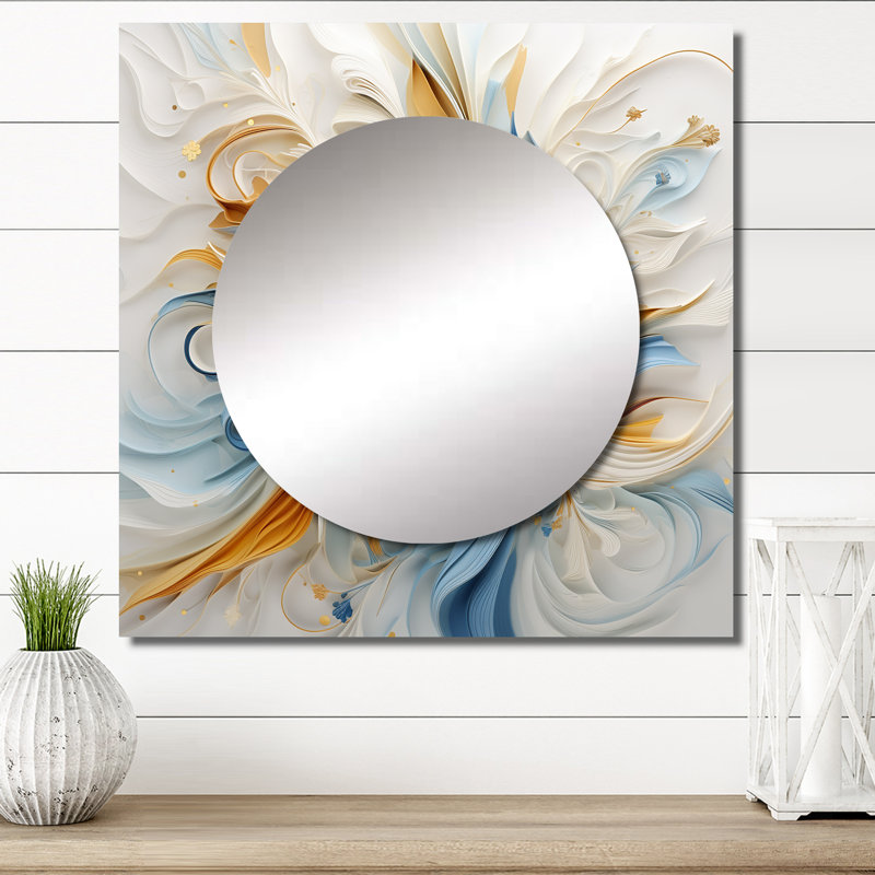 Décoration murale abstraite abstraite Magnolia blanc bleu ambre - Miroir carré fleurs pour chambre à coucher, 23 po x 23 po