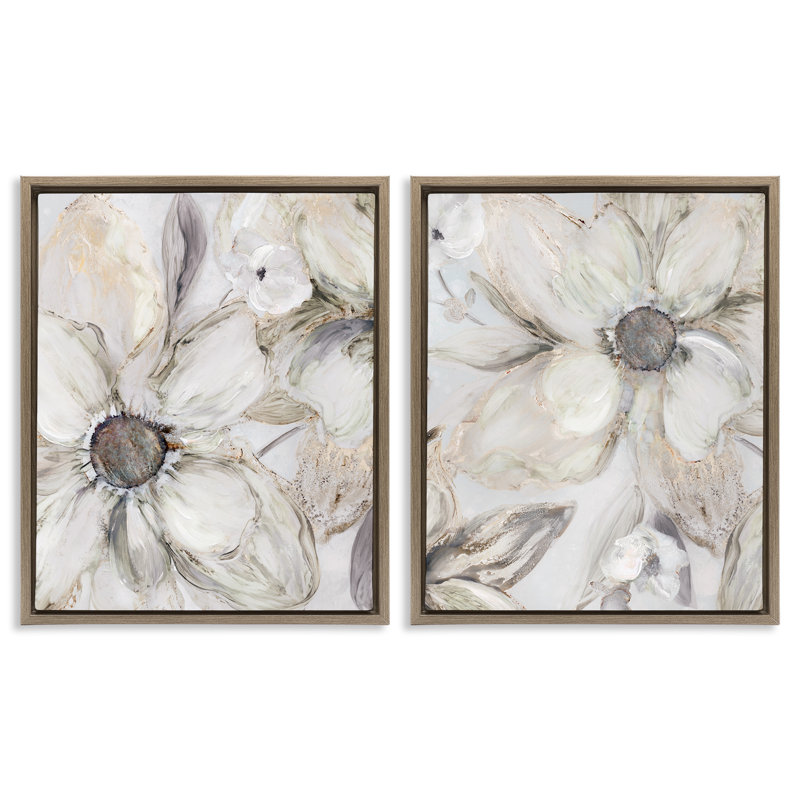 Sandstone Tinted Blooms 2pc Floating Frame Set, design by Carol Robinson, 31" H x 25" W, Montalcino Elm Floater Frame