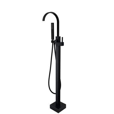 Robinet de baignoire autoportant solide avec douche à main détachable, pomme de douche à main noire mat élégante