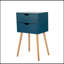 Ensemble de 2 tables de chevet avec 2 tiroirs, table de chevet en bois de style Mid-Century pour le salon des chambres à coucher, table de bout avec canapé, bleu