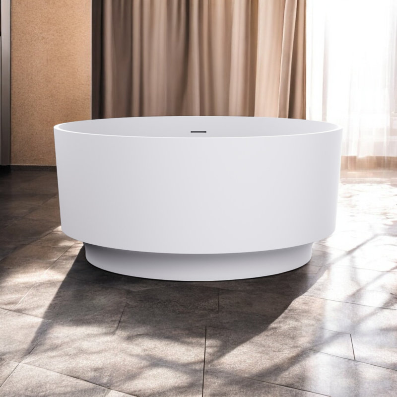 Baignoire de trempage autoportante 49 po en résine solide avec trop-plein et bonde escamotable 49 po
