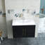 Meuble-lavabo mural noir brillant 30 po avec lavabo, portes doubles, crochets à fermeture en douceur, longue poignée en métal doré, installation facile, lavabo en céramique-116152733