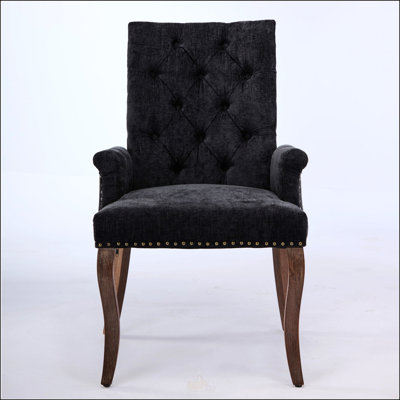 Elegant Chenille Upholstered Dining Chair With Curved Solid Wood Legs, Perfect For Comfort And Style In Any Dining Room.