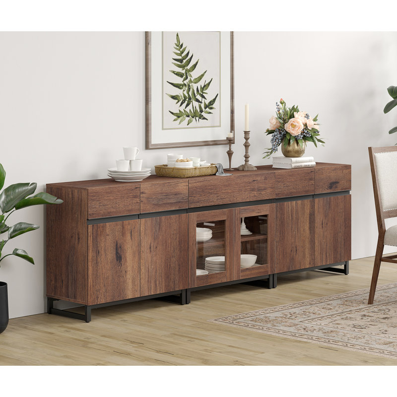 Buffet moderne avec tablettes réglables et tiroir, armoire de rangement 3 en 1 avec portes en verre, armoire à café pour le salon, cuisine