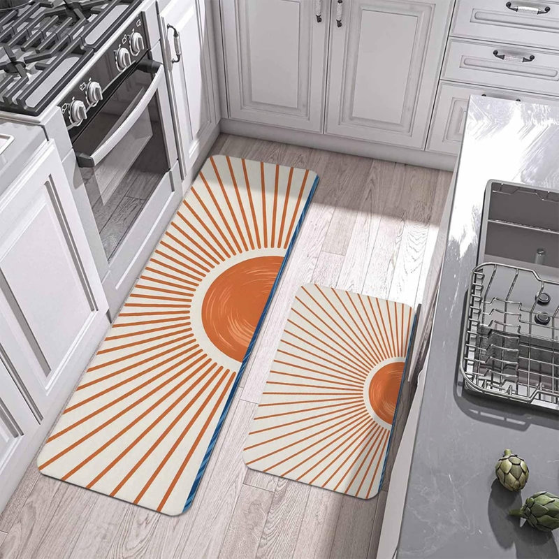Tapis de cuisine orange et beige soleil, 2 tapis Boho pour la cuisine et le salon