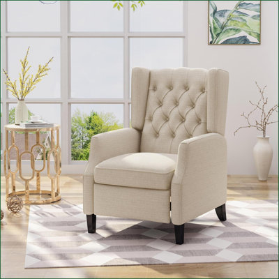 Fauteuils inclinables, fauteuil d'appoint à oreilles avec rivets Mid-Century, tissu en tweed beige clair, structure en bouleau | Beige | Tissu