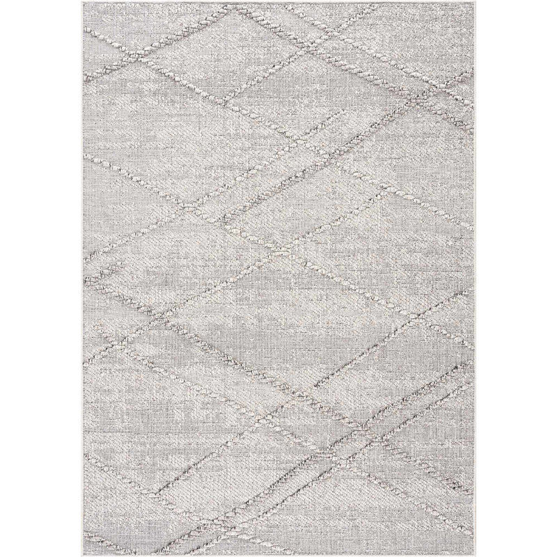 Voluntown Geometric Outdoor Gray Area Rug, Rectangle 5' x 7'