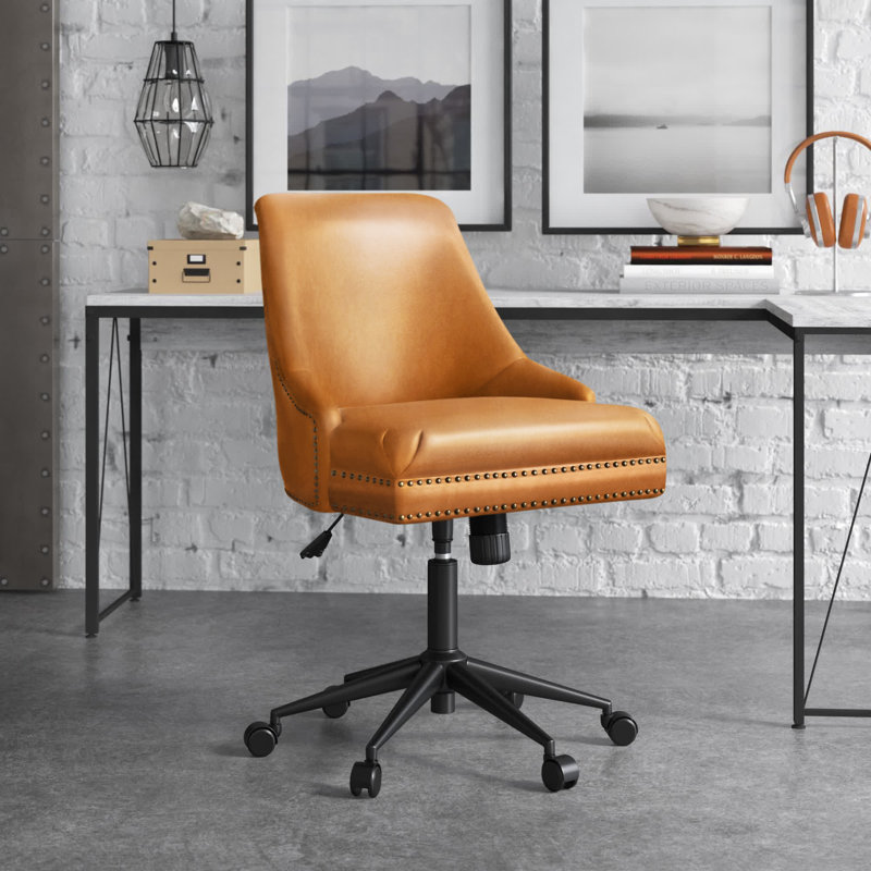 Positano Modern 22" W Faux Leather Tilting Swivel Task Chair with Nailhead Trims, Camel Faux Leather