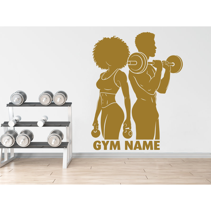 Adhésif mural Couple afro American Gym, 35 po x 47 po, Oui, Rose pastel