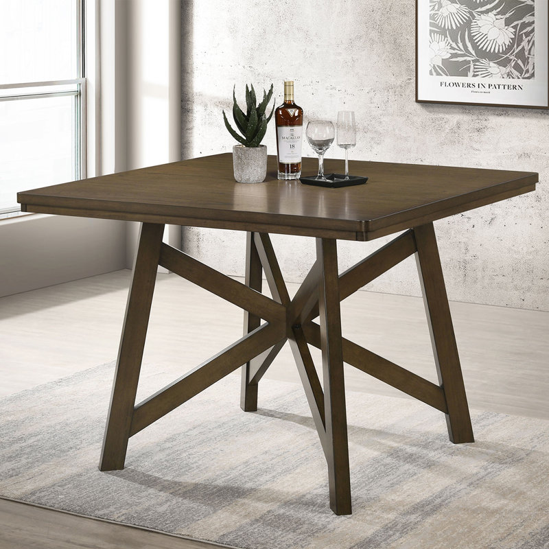 Table de salle à manger carrée en bois à hauteur de comptoir en brun