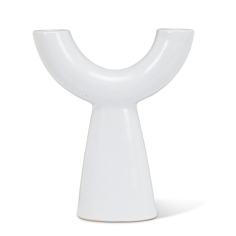 9.5'' H Stoneware Tabletop Candelabra, White