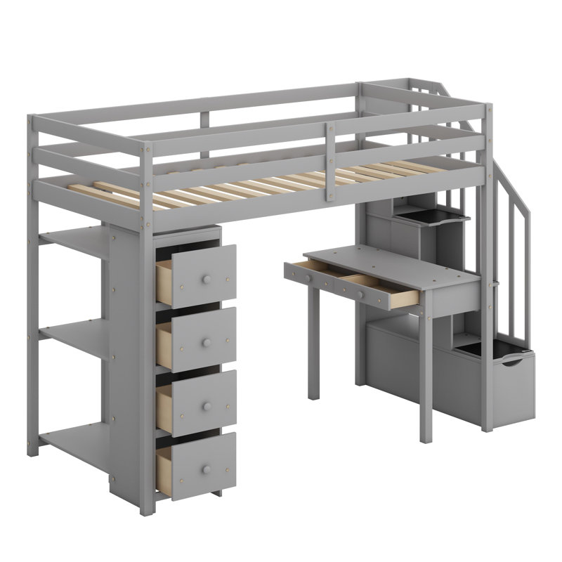 Lit mezzanine avec tiroirs de rangement, Gris