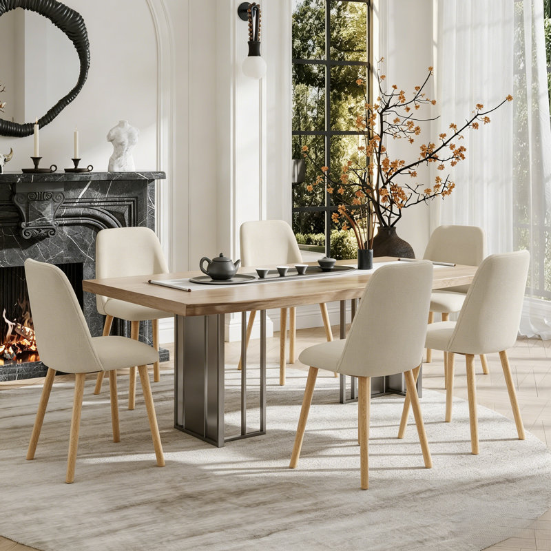 48cm H Linen Upholstered Upholstered Back Side Chair, Beige Linen