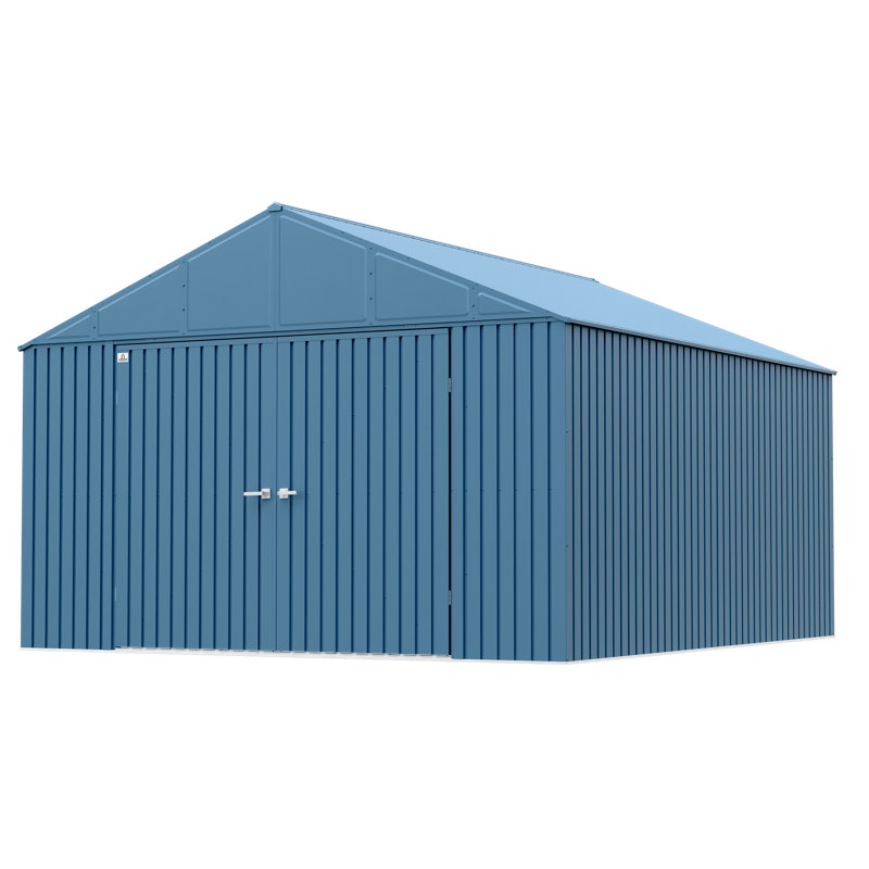 Blue Grey 12x14 Steel Storage Shed with Swing Doors