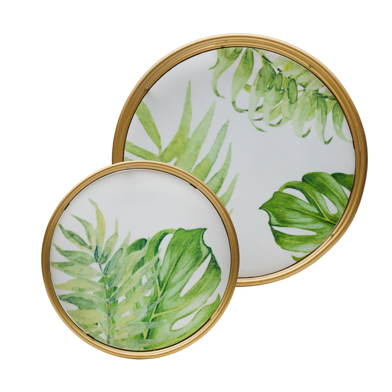 Gold and Tropical Patterned Nested Serving Trays, Set of 2
