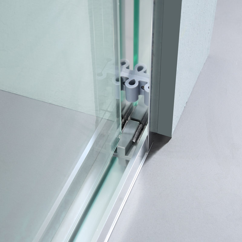 Porte de douche coulissante demi-cadre l 48 po x H 76 po, porte de douche en verre trempé transparent de 8 mm à ajustement réglable