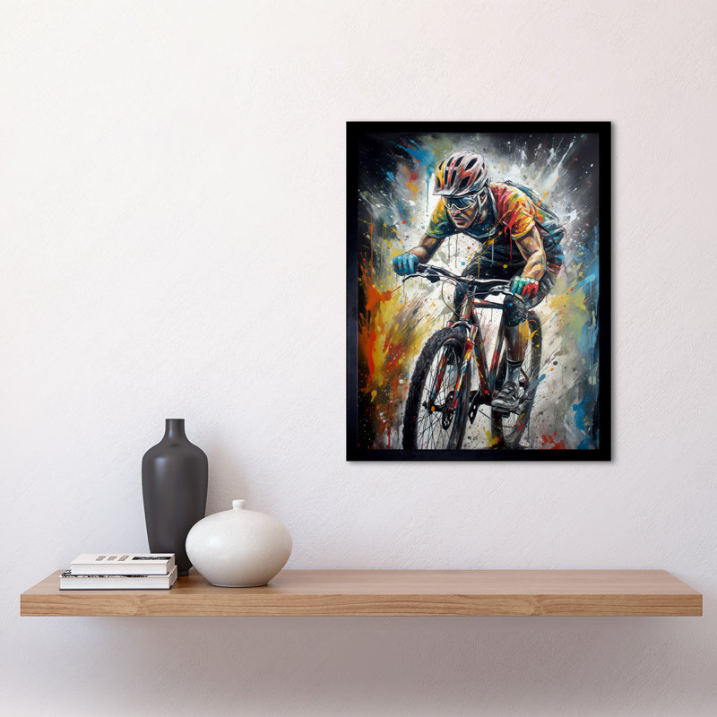 Ashong Bike Rider Racing Paint Splat Sport Bicycle Race - Single Picture Frame Print