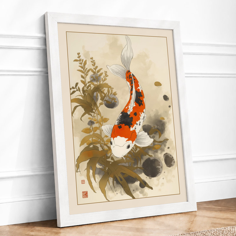 Koi in Motion Japandi - Framed Print, A2 - 59.4 x 42.0 cm, White