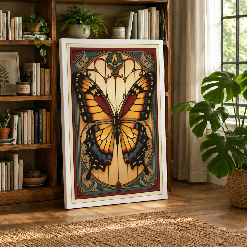 Monarch Study Art Deco 1 Piece Wrapped Canvas Wall Art, 36x24 - 91.4 x 61.0 cm, White Border
