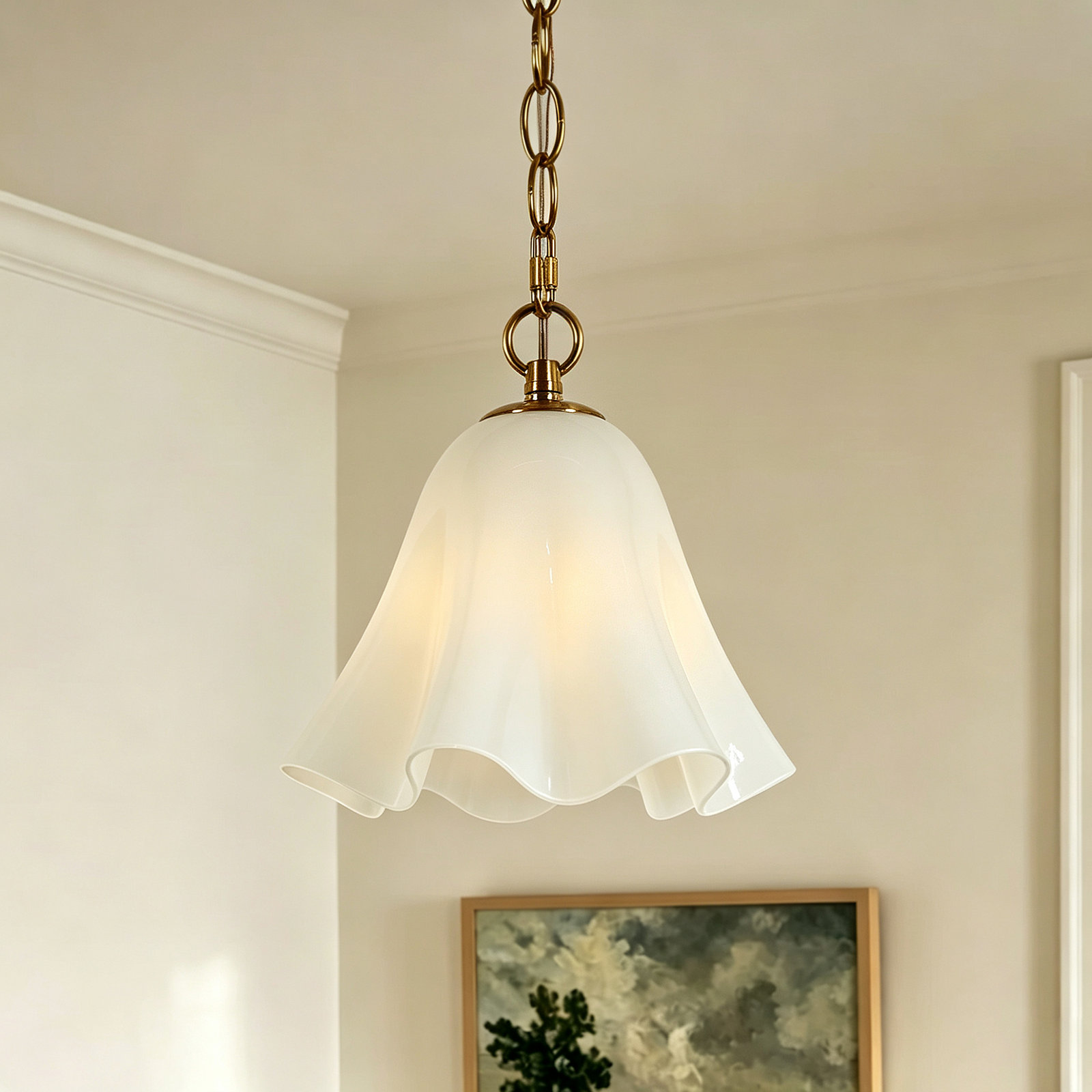 Dimmable 1- Light Milky Glass Pendant Light