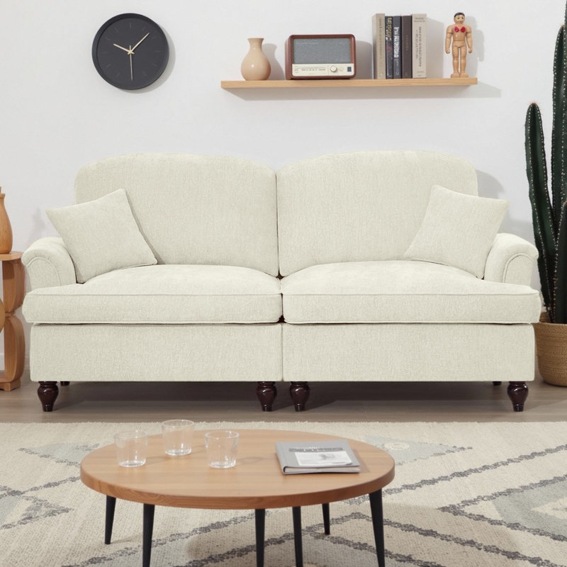 Canapé 2 places Mid-Century, Beige / Blanc