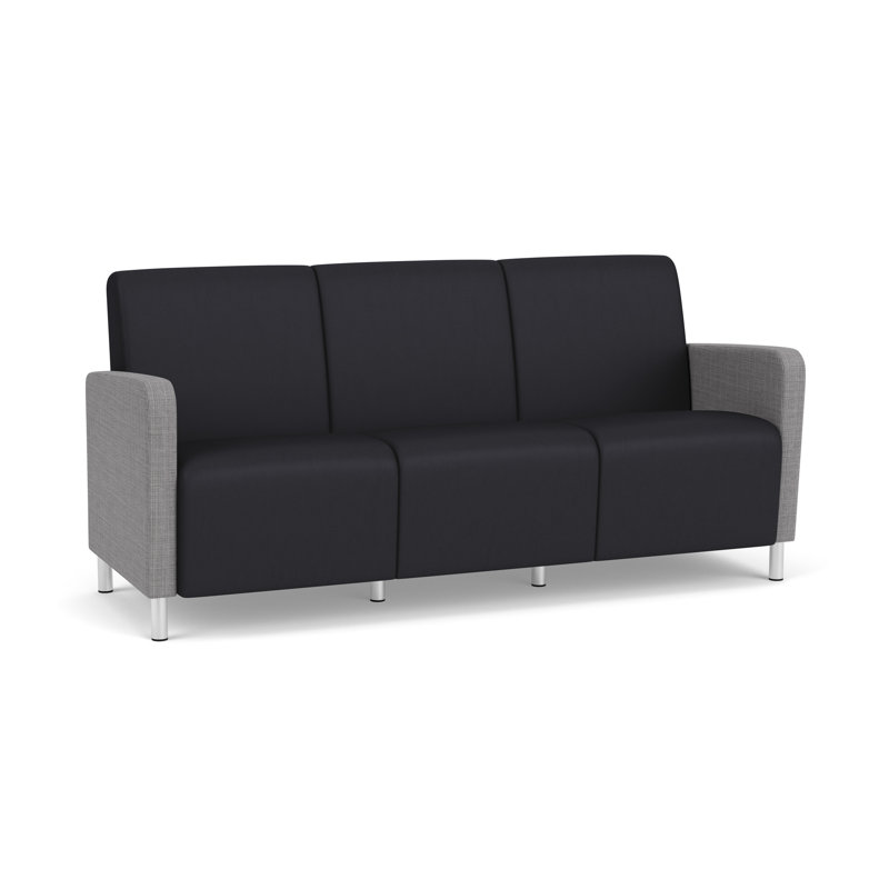Ravenna Lounge Reception 3 Seat Tandem Seating No Center Arm, Brushed Steel, Chambray Gray/Patriot Plus Black