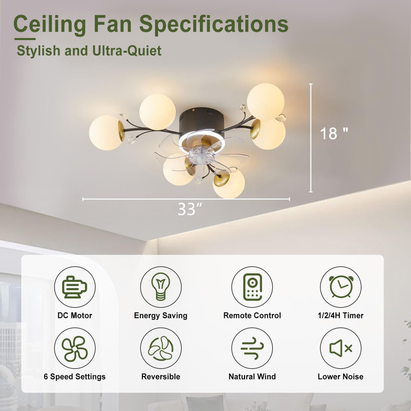 Garibald 33'' Ceiling Fan with 6 LED Lights