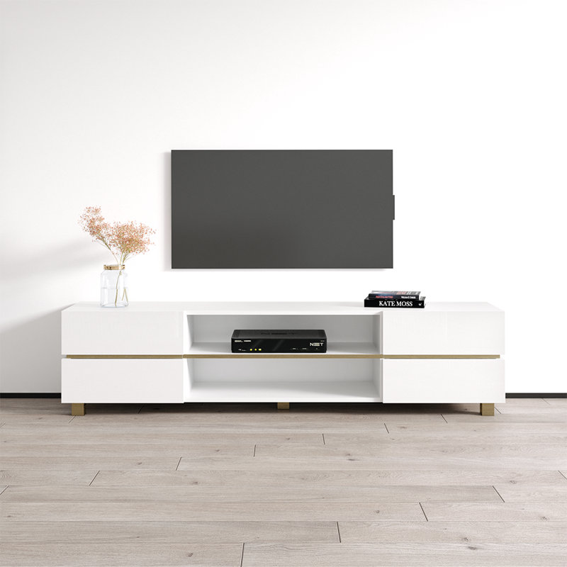 Gurkiran 70.9" Modern TV Stand with High Gloss Finish, White