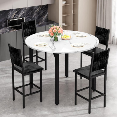 5pcs Modern Dining Room Table and Chairs Set for 4, Kitchen Table Set with Round Table & 4 Chairs for Apartment, Dining Table Set with MDF Broad & Met