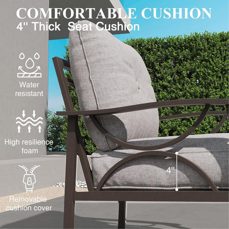 70” All-Weather Metal 3-Seat Patio Sofa, Khaki Frame With Gray Cushions, Gray