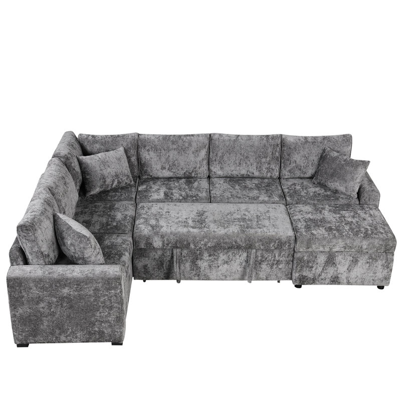 Canapé modulaire 112,2 po gris avec rangement, 3 coussins et options de chargement pour les points escamotables du salon 112,2