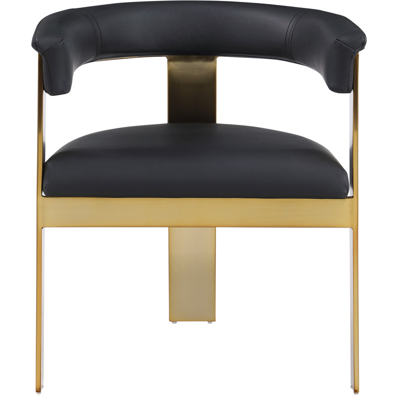 Chaise avec accoudoirs à dossier rembourré Romeo, Or brossé, Cuir végétalien noir