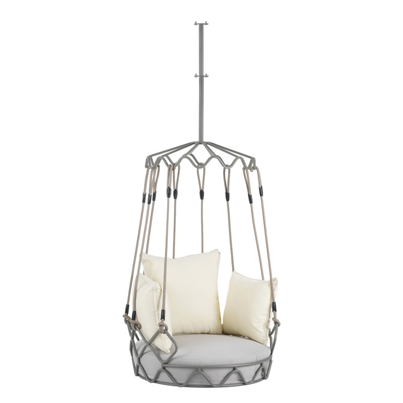 Balancelle suspendue pour l'intérieur et l'extérieur, corde en nylon avec crochet en fer, coussin imperméable épais de 8 pouces, capacité de 300 lb, beige