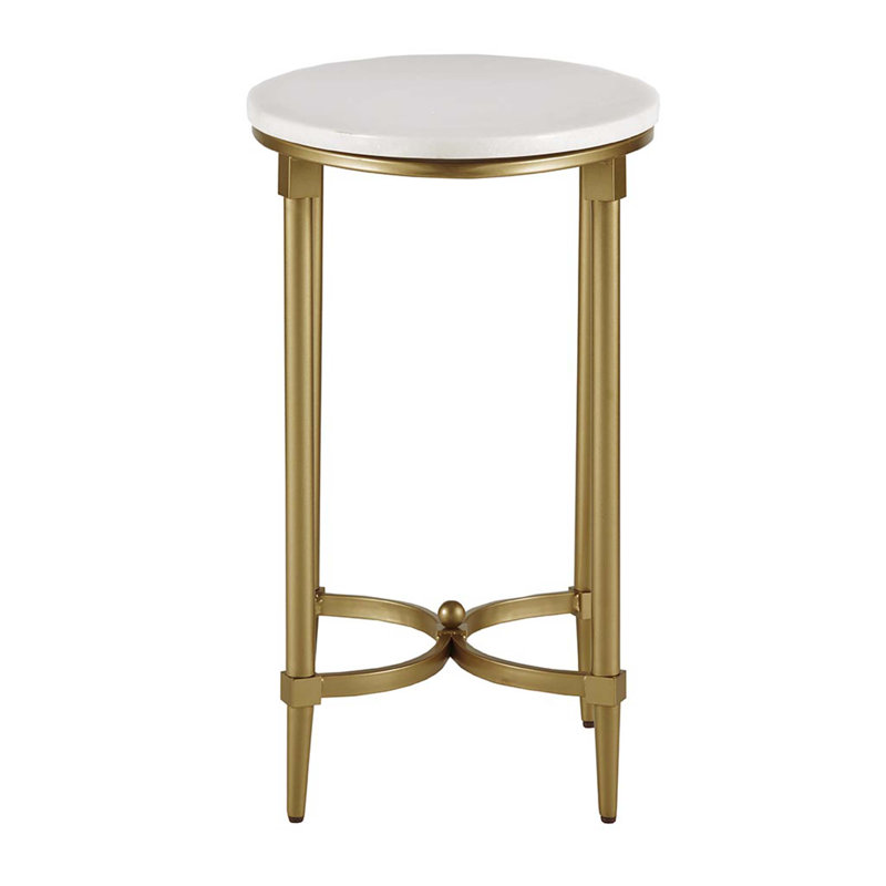 Bordeaux 23" White Marble and Gold Metal Round End Table
